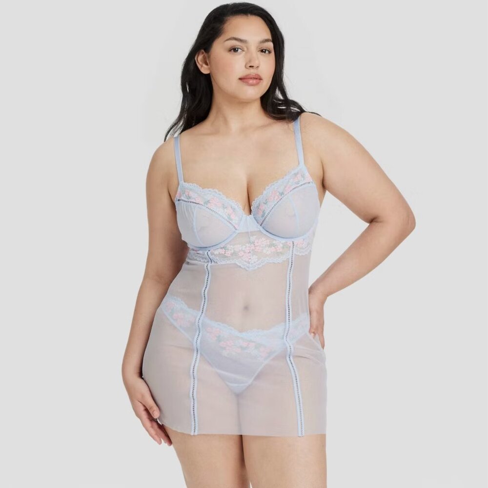 Women's Unlined Garden Party Lingerie Slip Dress - Auden Light Blue L